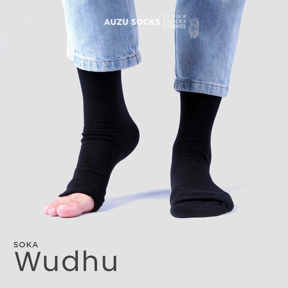 Kaos kaki soka wudhu cream hitam putih travelling - muslimah panjang sebetis