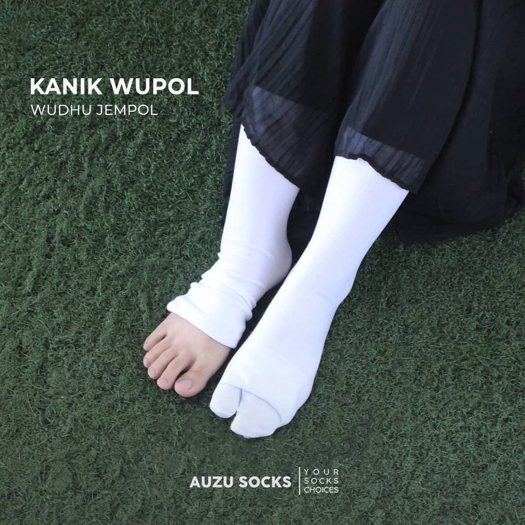 Kaos Kaki Wudhu Jempol Kanik Wupol - Kaos Kaki Umrah Haji Travelling Muslimah - Hitam Putih Cream