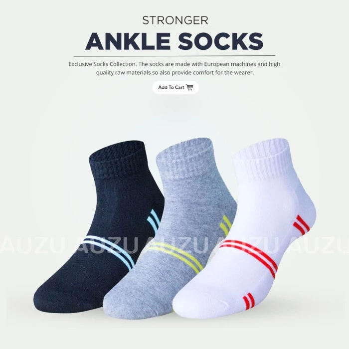 Stronger Ankle Socks - Kaos Kaki Olahraga Pendek Semata Kaki Polos Strip