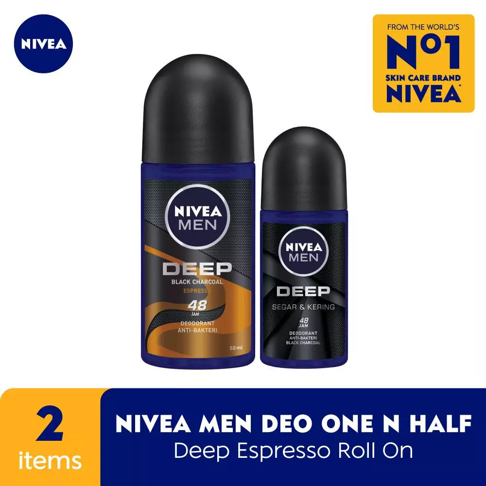 NIVEA Men Deodorant Deep Espresso Roll On 50 ml + Deodorant Male Deep Roll On 25 ml