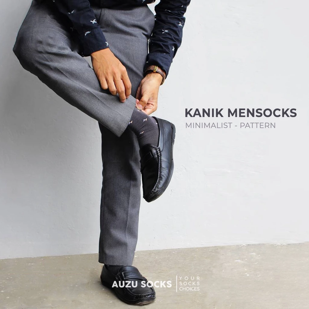 Kaos Kaki Kantor Pria - Kanik Mensocks Motif Minimalis Pattern - Formal Kerja Hitam Navy Cokelat Abu