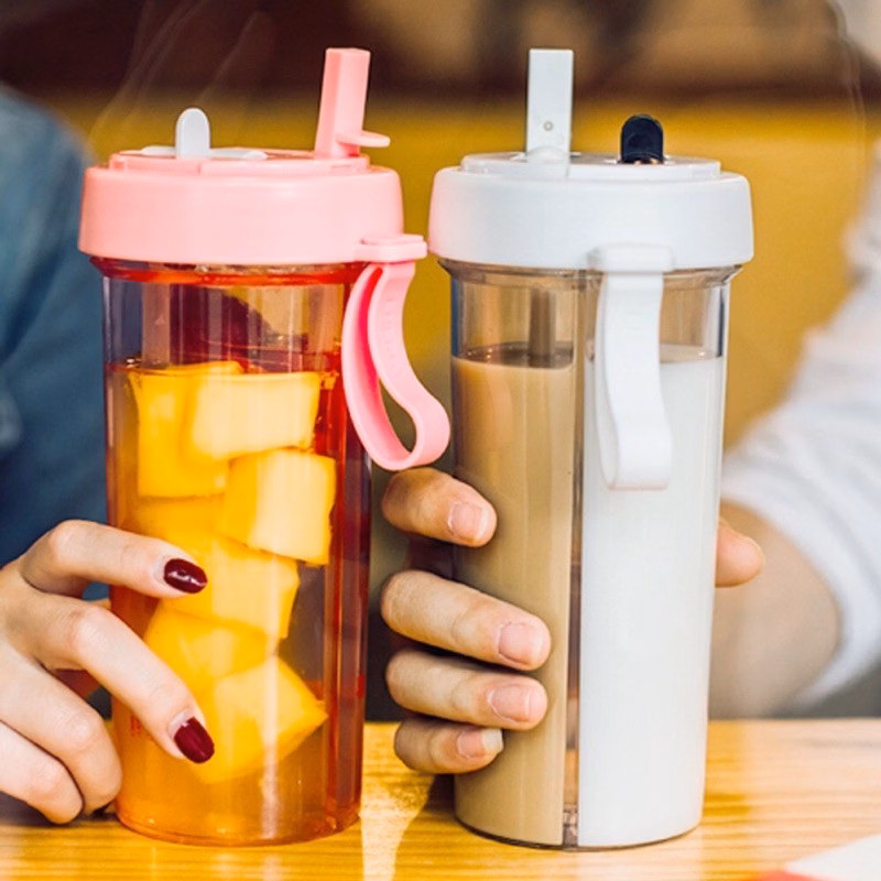 Duet Couple Bottle Travel / Botol Minum Dual Use Dua Sisi + Sedotan