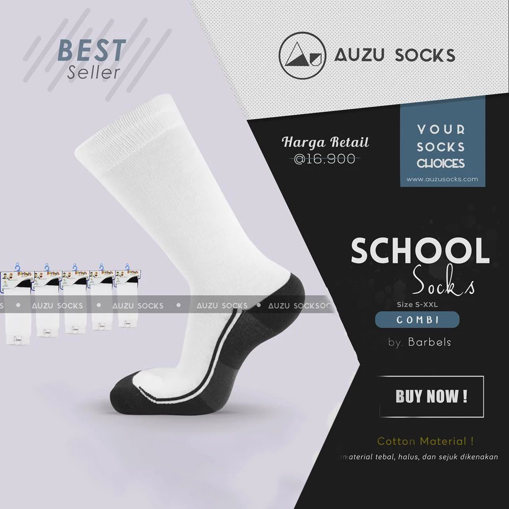 [ BEST SELLER ] Kaos Kaki Sekolah Putih Telapak Hitam TK SD SMP SMA - Barbels socks