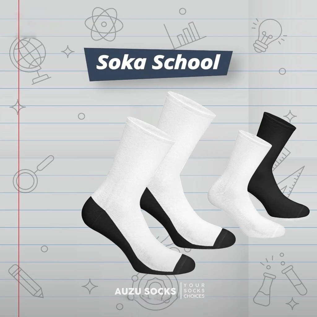 Kaos Kaki Sekolah SD SMP SMA - Soka School - Putih Hitam Telapak