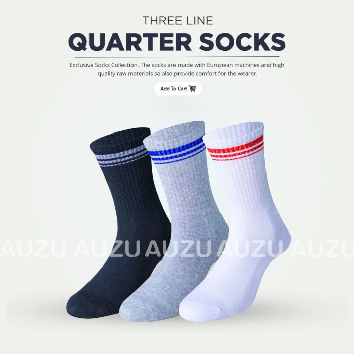 Three Line Quarter Socks - Kaos Kaki Old School / Oldschool Skate