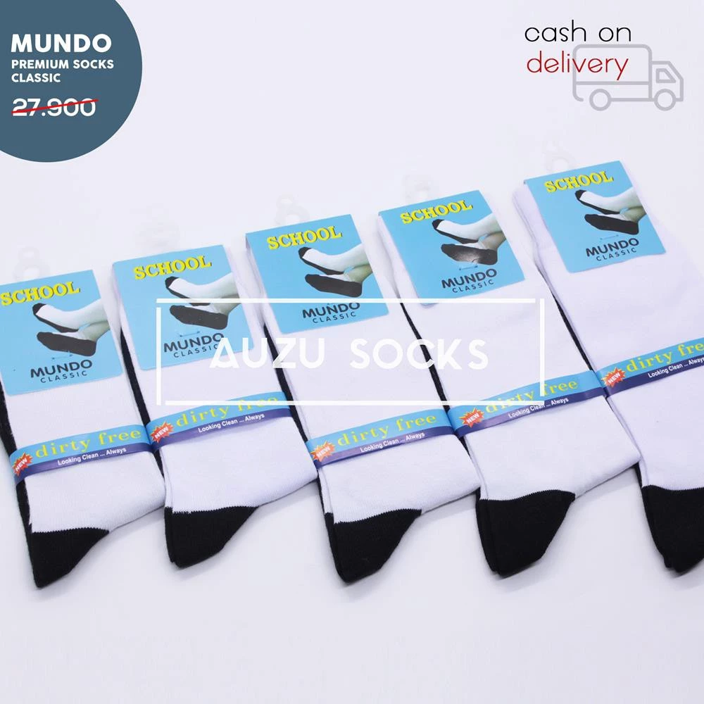 PREMIUM Kaos Kaki Sekolah Mundo Putih Telapak Hitam TK SD SMP SMA - Premium