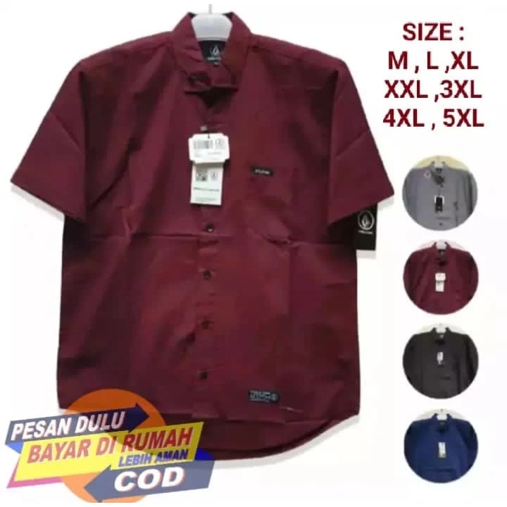 Baju Kemeja Polos Pria Lengan Pendek Jumbo Slimfit Premium Distro Atasan Hem Cowok Laki Hitam Putih