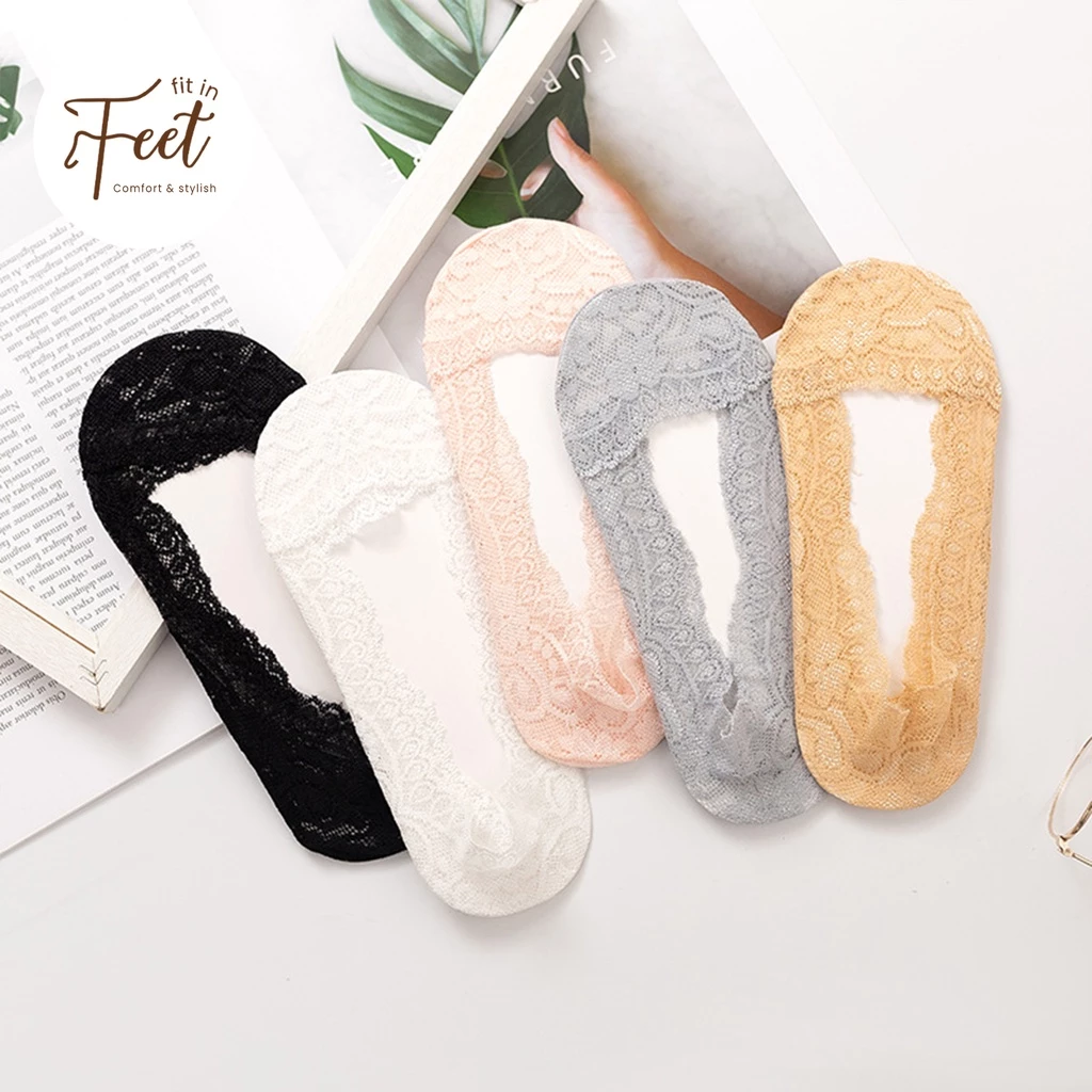 FIT IN FEET - HIDDEN SOCKS FLAT SHOES WOMAN LACES / Kaos Kaki Wanita Flat Shoes Renda