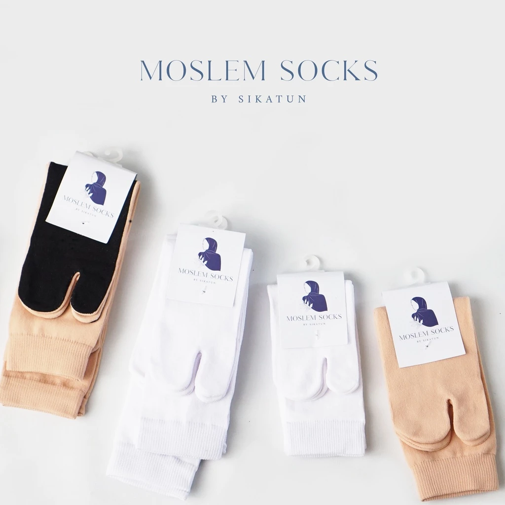 SIKATUN MOSLEM - Kaos kaki Jempol Polos/ Telapak Hitam - Semata kaki sebetis dan selutut