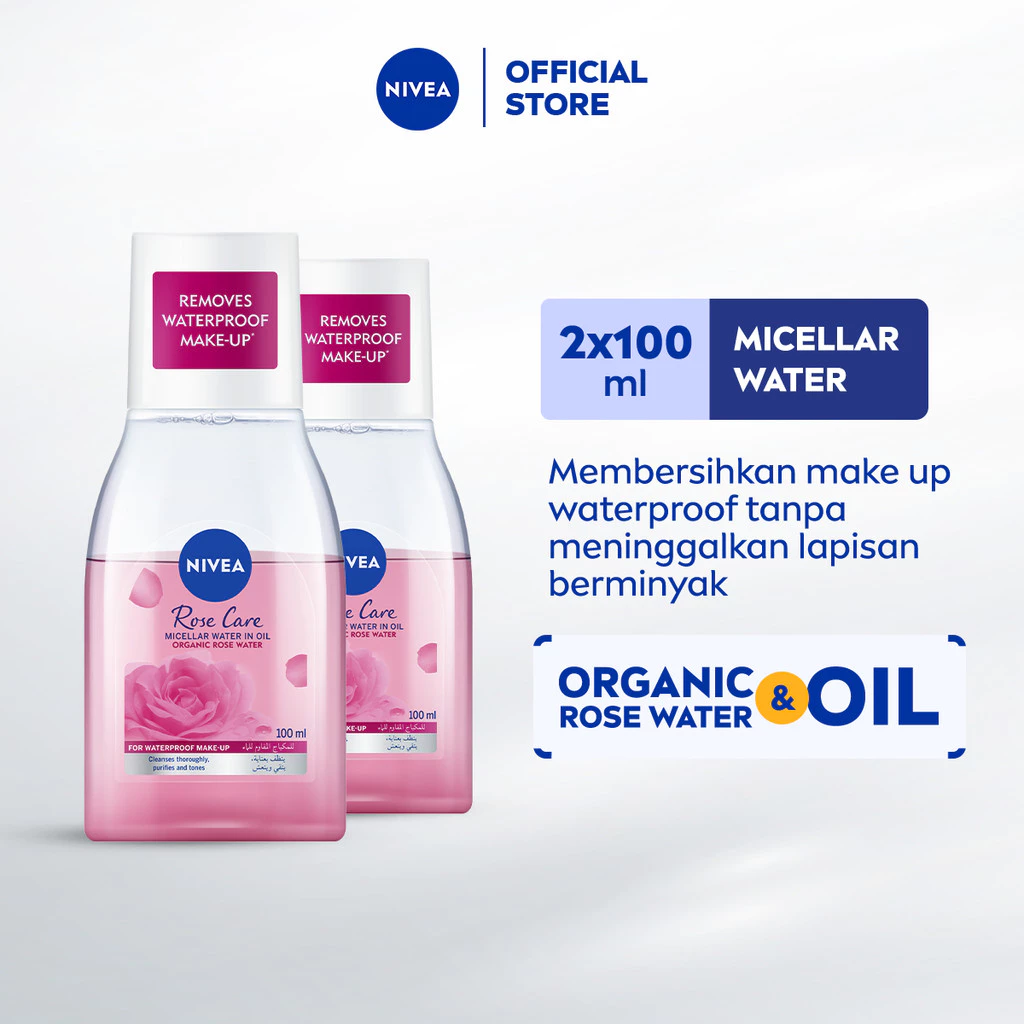 NIVEA Micellar Water & Oil Rose Care 100ml with Organic Rose Water Twinpack