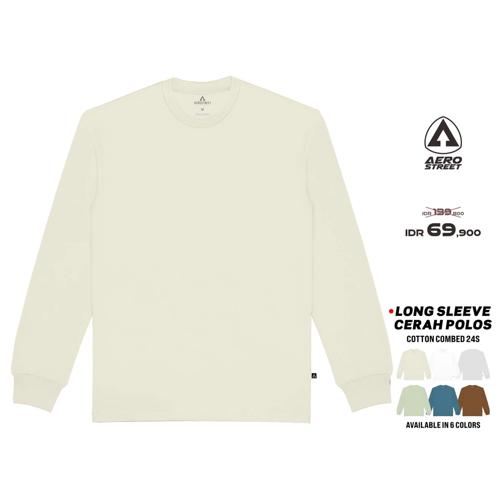 Aerostreet T Shirt Long Sleeve Polos Cerah Kaos T-Shirt Longsleeve OBAAA