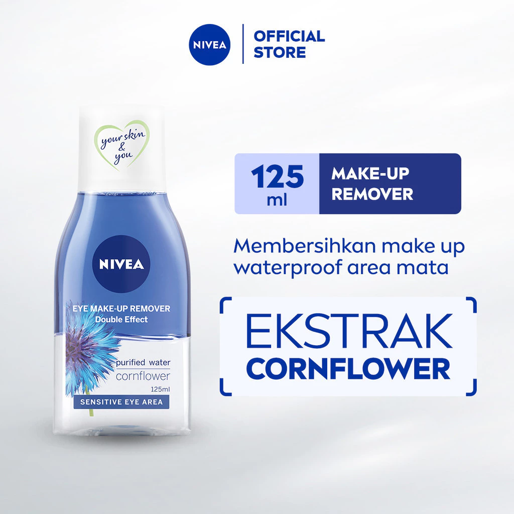 NIVEA Eye Makeup Remover Double Effect 125ml - Pembersih mata sensitif make up waterproof tidak perih - Corn Flower, Purified Water