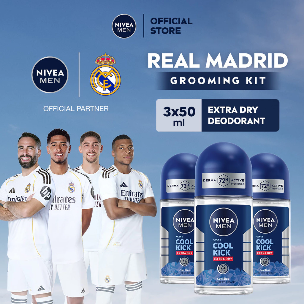 NIVEA MEN Deodorant Roll On Cool Kick 50ml x3 - Segar & Perlindungan Sepanjang Hari