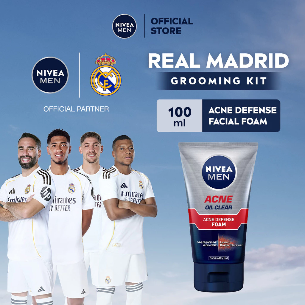 NIVEA MEN Facial Foam Oil Clear Acne Defense 100ml - Sabun cuci muka pria bebas jerawat anti bakteri pembersih wajah kulit berminyak face wash oily acne prone skin membersihkan komedo dan mengecilkan pori - Magnolia Power, L-CARNITINE