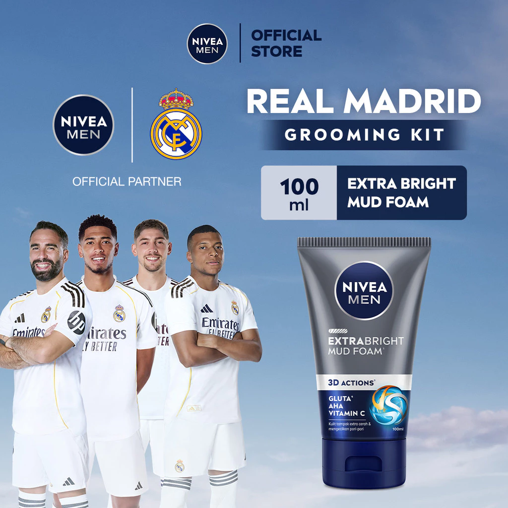NIVEA MEN Extra Bright Mud Foam 100ml - Sabun Cuci Muka Pria Mencerahkan dan Mengecilkan Pori-pori