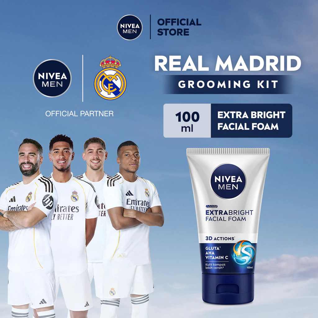 NIVEA MEN Facial Foam Extra Bright Dark Spot Minimizer 100ml - Sabun Cuci Muka Pria Mencerahkan Glowing Face Wash Cleanser Mencegah Flek Pembersih Wajah Double Cleansing Menghilangkan Dark Spot Noda Hitam - Active Vitamin C