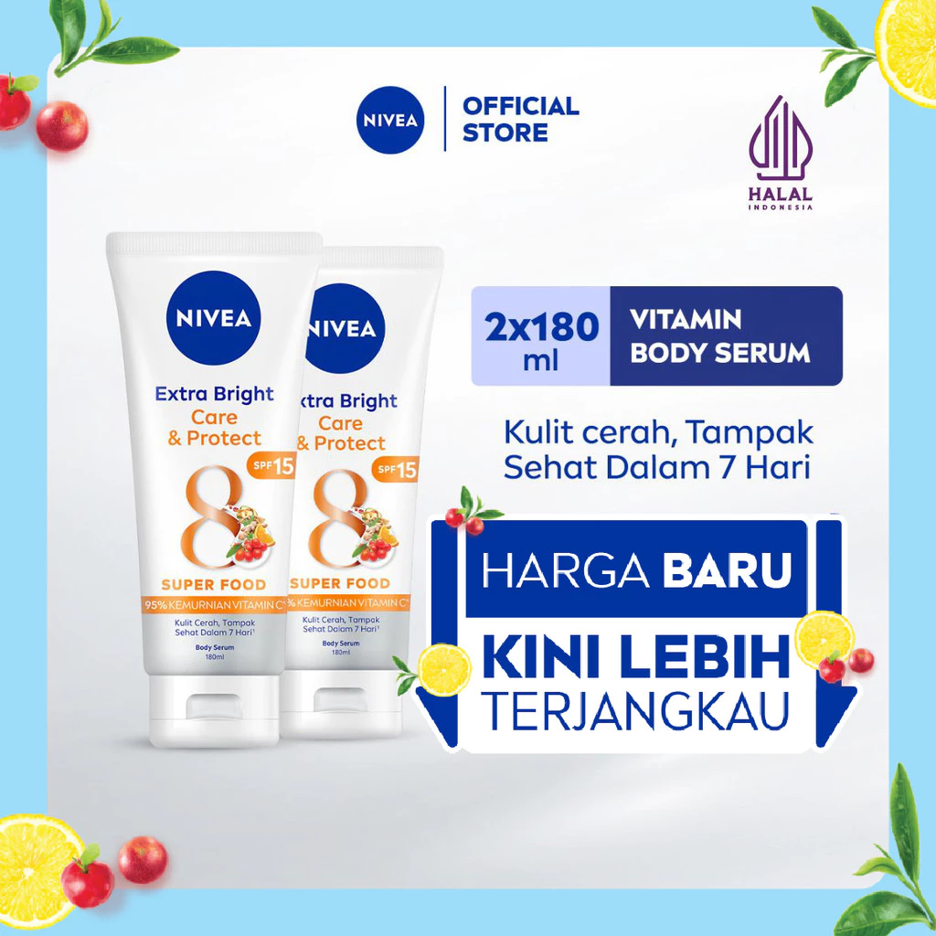 NIVEA Body Serum Extra Bright Care & Protect 180ml x2 - Mencerahkan kulit kusam & melembapkan