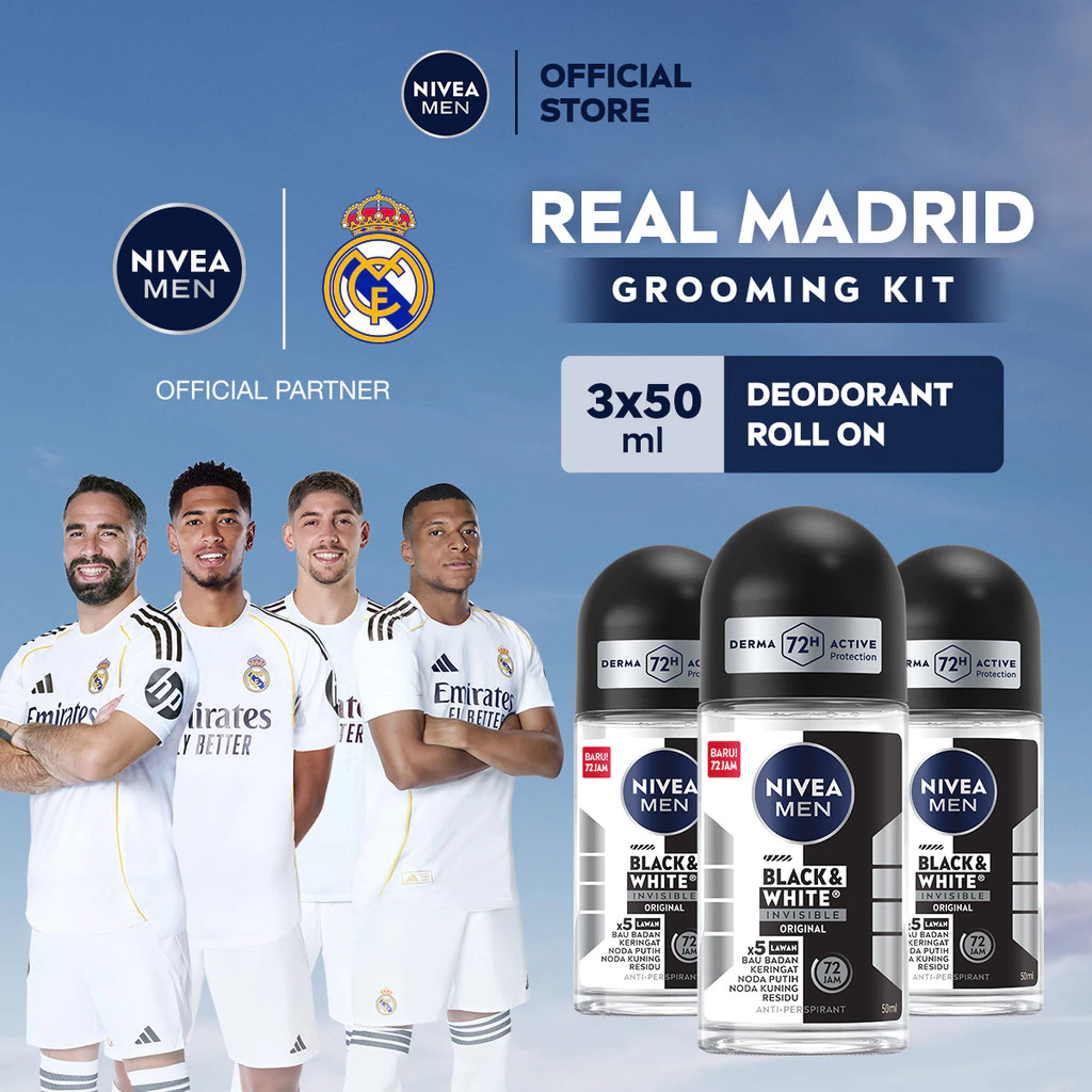 NIVEA MEN Personal Care Deodorant Anti-Staining Invisible Black&White Roll-On 50 ml Triplepack