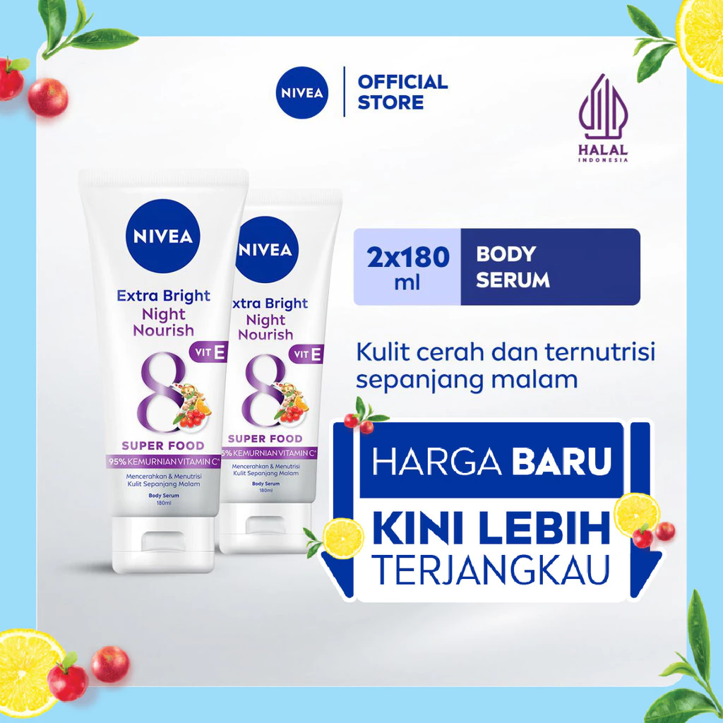 NIVEA Body Serum Extra Bright Night Nourish Vitamin C 180ml x2 - Merawat & mencerahkan kulit di malam hari