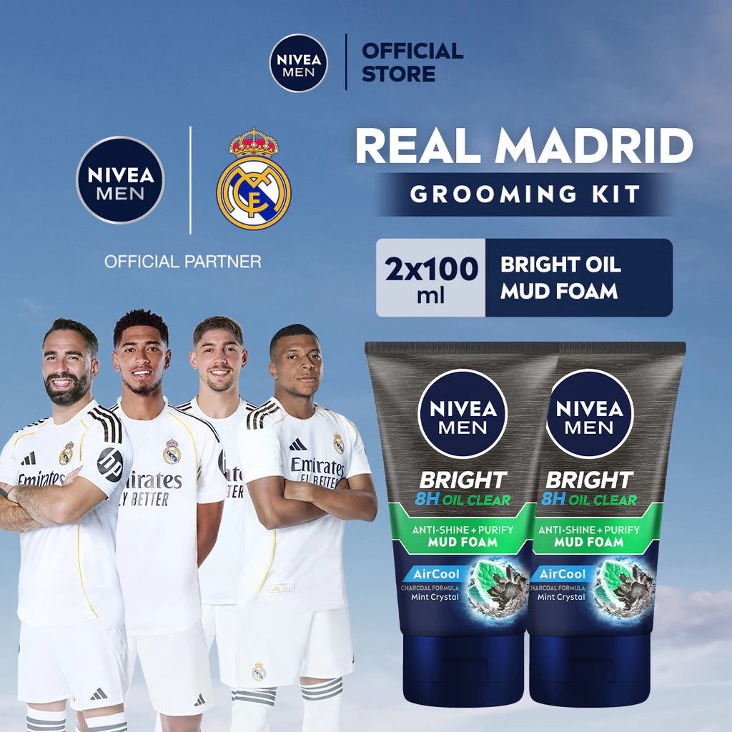 NIVEA MEN Personal Care Men White 8H Oil Clear Anti-Shine + Purify Cooling Foam 100mL Twinpack