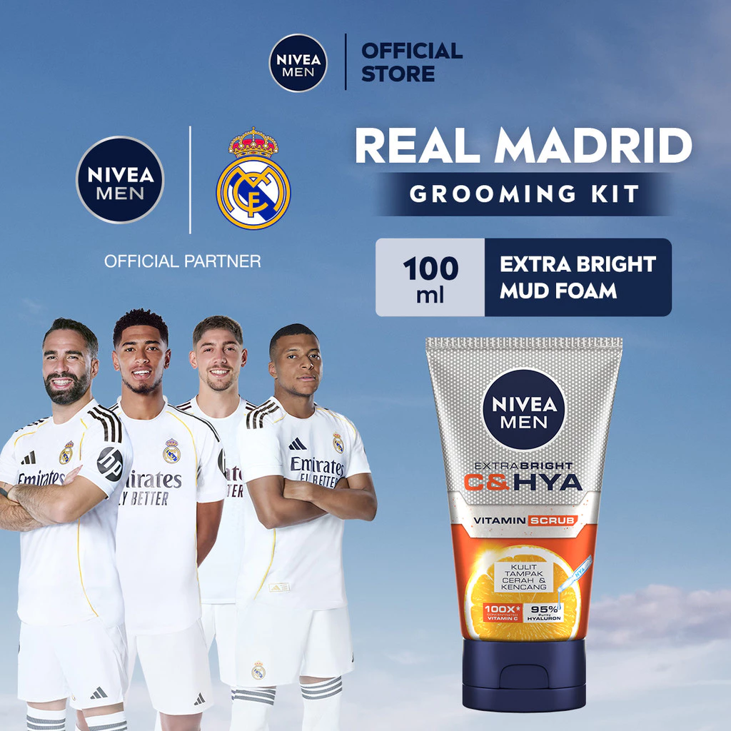 NIVEA MEN Vitamin Scrub Extra Bright C&HYA 100ml - Sabun cuci muka pria scrub wajah untuk mencerahkan kulit kusam mengangkat sel kuulit mati dan noda hitam akibat kotoran debu polusi - Vitamin C, Hyaluronic acid
