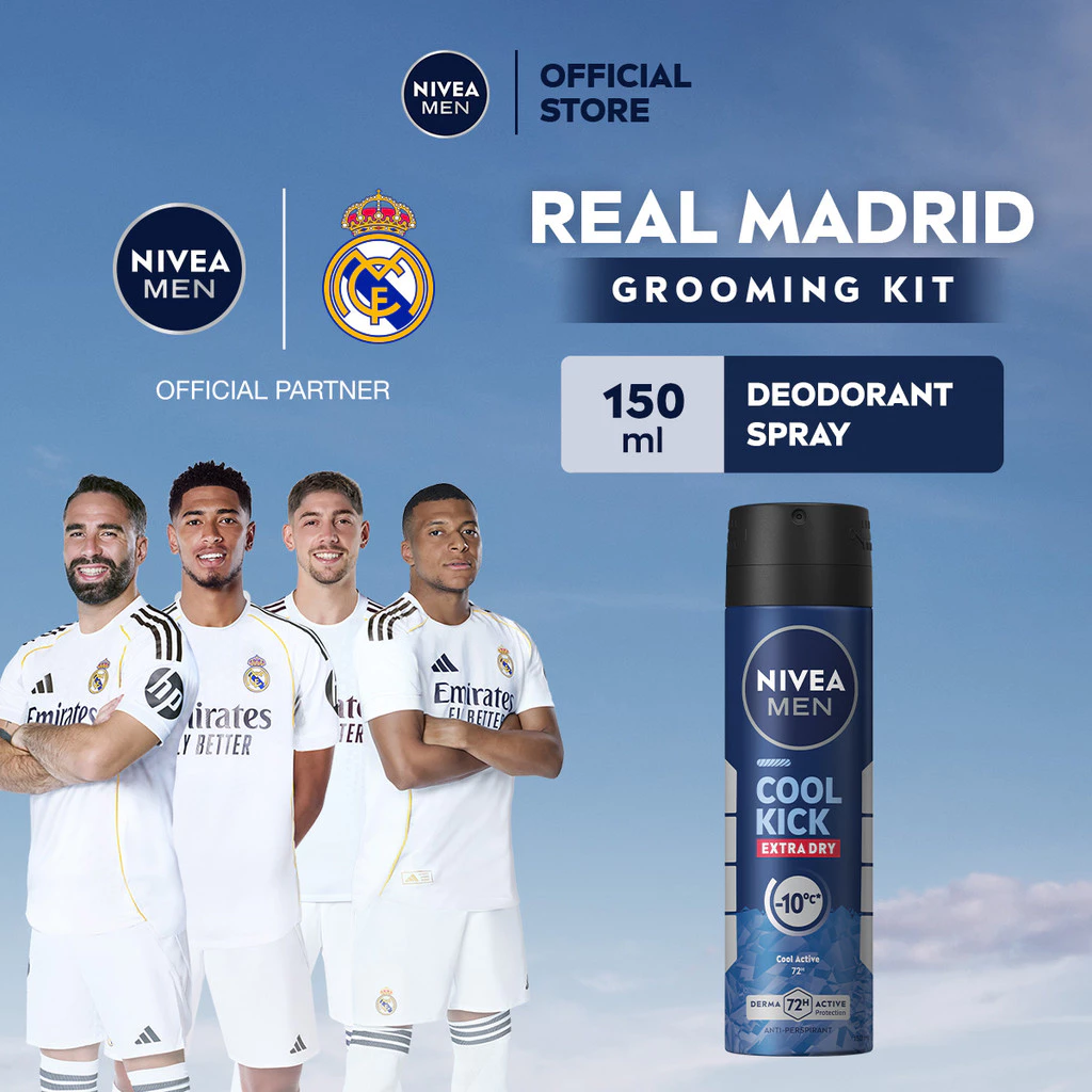 NIVEA MEN Deodorant Spray Cool Kick 150ml - Deodorant Semprot Pria Perlindungan Ekstra Kering Dari Keringat Bau Badan Dengan Sensasi Dingin Dan Wangi Sporty Maskulin Seharian - Antiperspiran, Tidak Mengandung Ethyl Alkohol