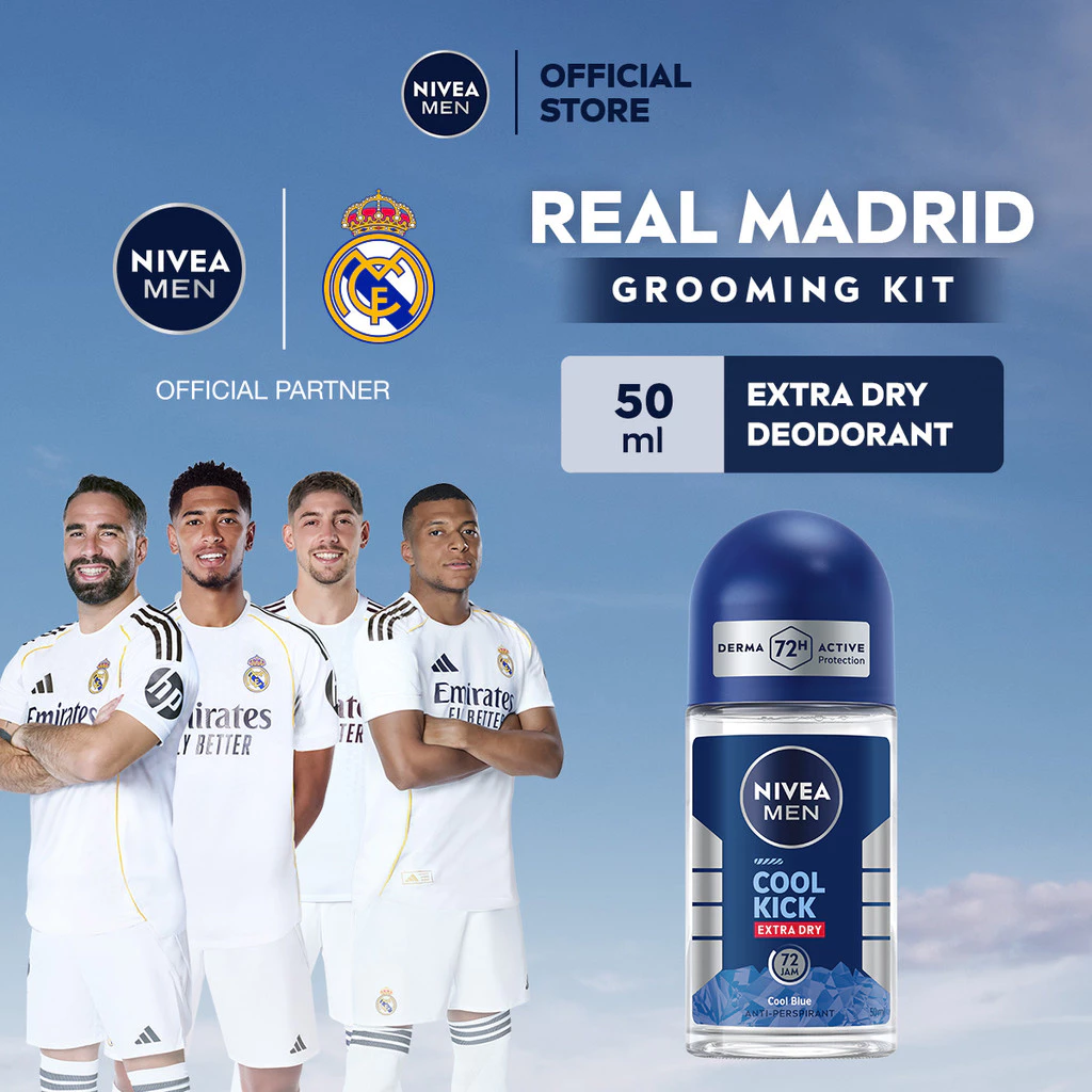 NIVEA MEN Deodorant Roll On Cool Kick 50ml - Deodorant pria perlindungan ekstra kering dari keringat bau badan dengan sensasi dingin dan wangi sporty maskulin seharian - Antiperspiran, tidak mengandung ethyl alkohol cocok untuk semua jenis kulit