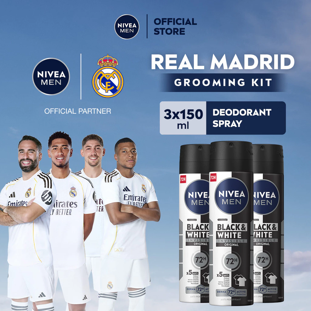 NIVEA MEN Deodorant Invisible Black&White Spray 150mL Triplepack