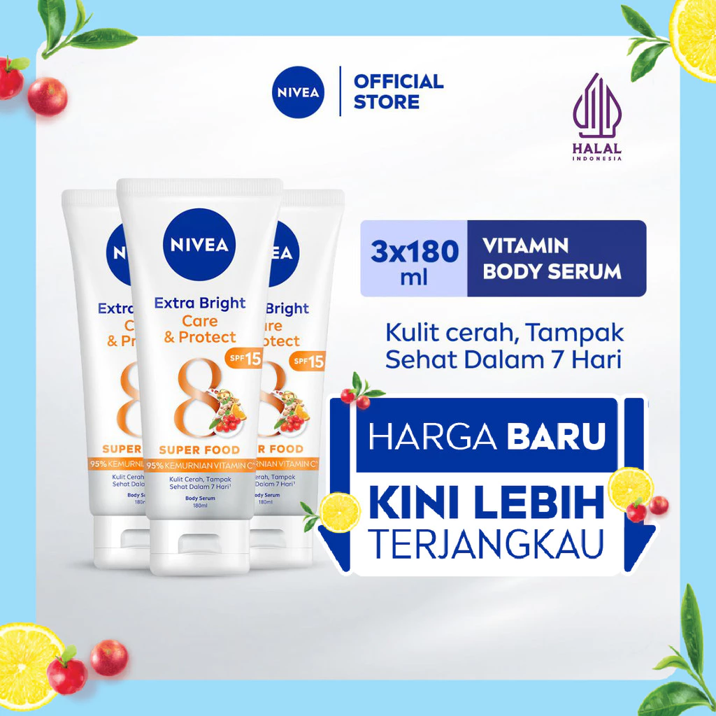 NIVEA Body Serum Extra Bright Brightening Care & Protect 180ml x3 - Mencerahkan kulit kusam & melembapkan