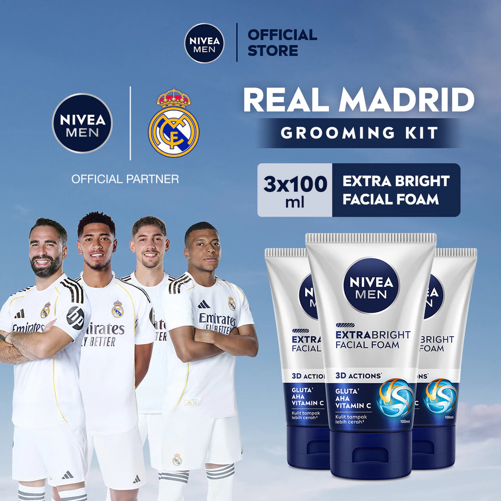 NIVEA MEN Facial Foam Extra Bright Dark Spot Minimizer 100ml x3 - Mencerahkan, menyamarkan noda hitam