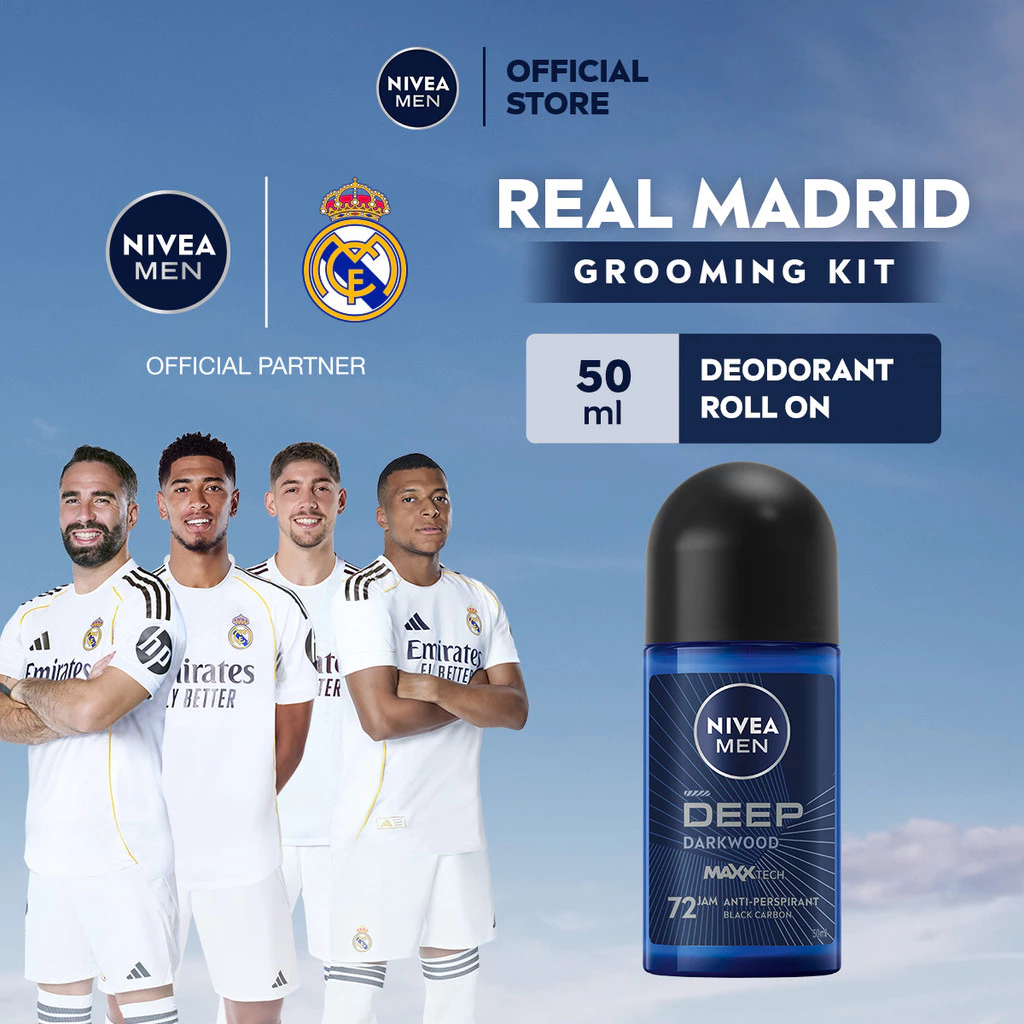 NIVEA MEN Deodorant Roll On Deep 50ml - Deodorant pria melawan bakteri keringat bau badan dengan wangi parfum premium maskulin blackwood menjaga ketiak kering tahan lama seharian - Antiperspiran, Black charcoal