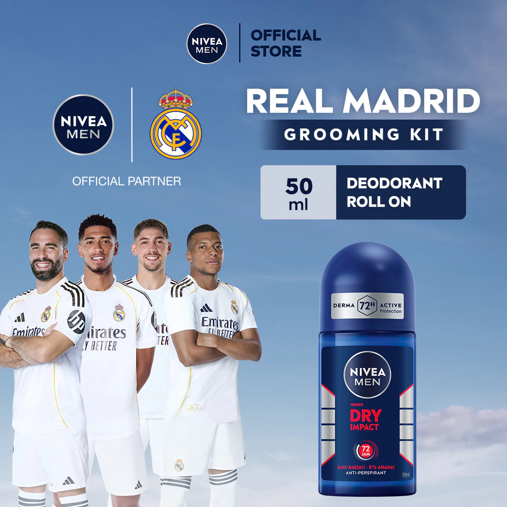 NIVEA MEN Deodorant Roll On Dry Impact 50ml - Deodorant pria anti bakteri antiperspirant anti noda baju wangi segar ketiak kering tahan lama seharian tahan keringat anti bau - Antiperspiran, tidak mengandung ethyl alkohol
