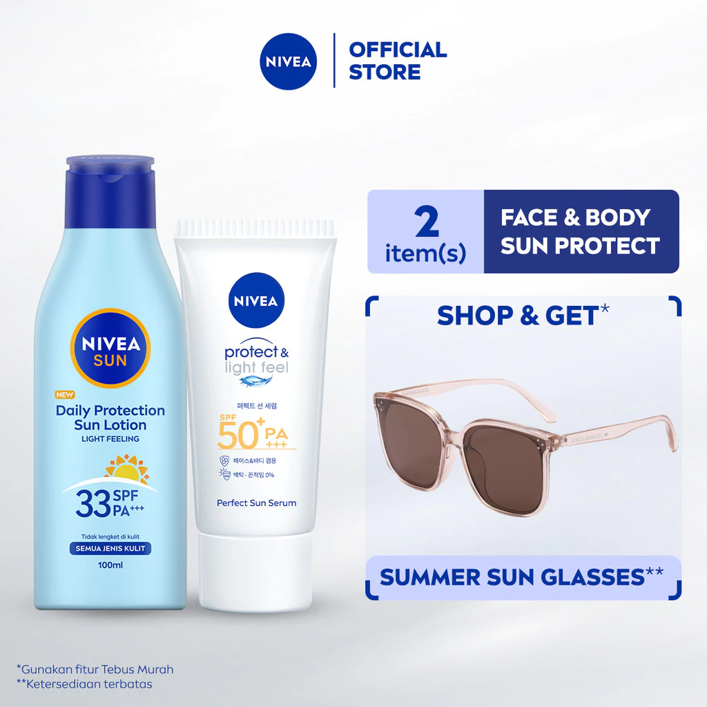 NIVEA SUN Face Body Daily Potection - SPF 50+ Light Texture, Cepat Meresap, Proteksi Sepanjang Hari
