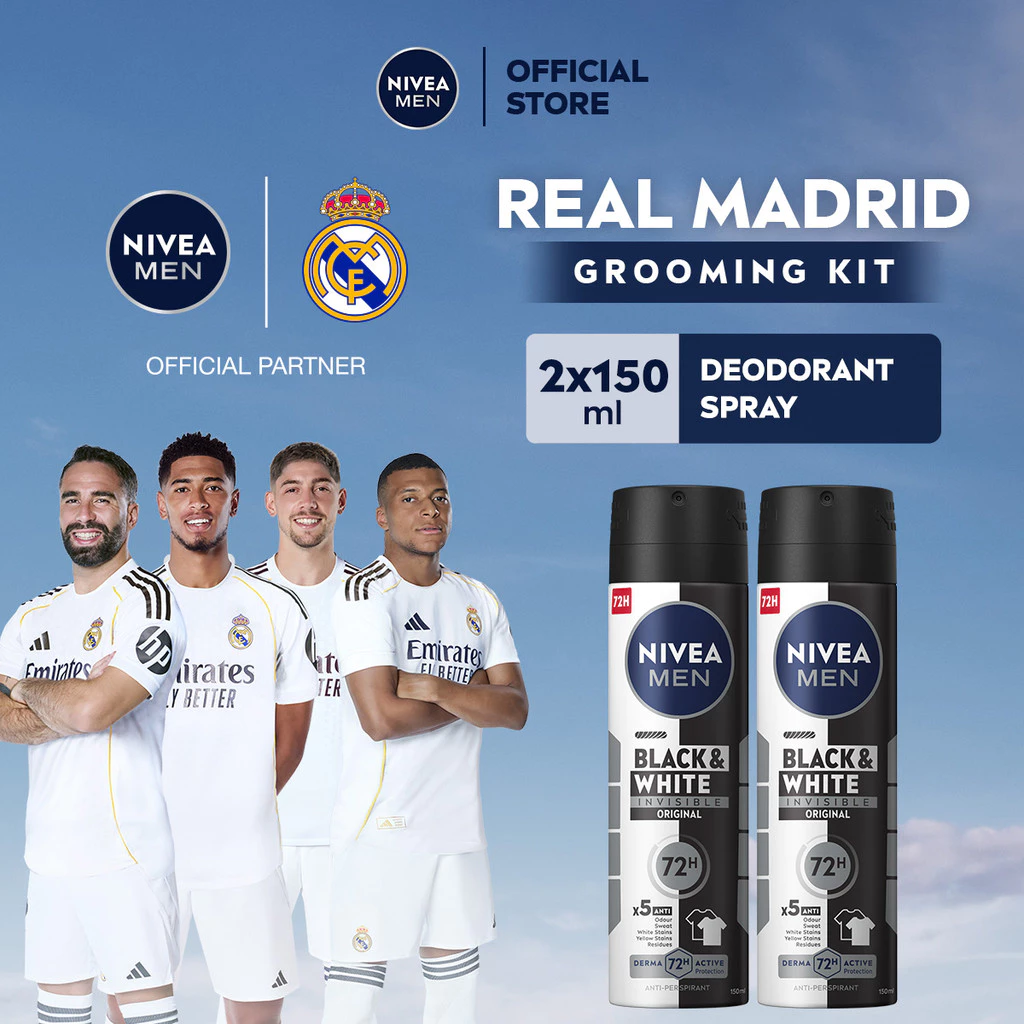 NIVEA MEN Personal Care Deodorant Anti-Staining Invisible Black & White Spray 150 ml x 2 pcs