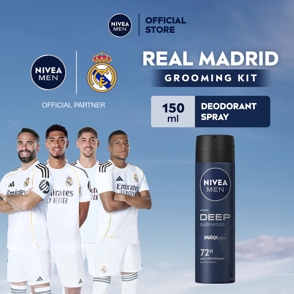NIVEA MEN Deodorant Spray Anti-Bakteri Deep 150ml - Kulit ketiak kering, wangi & segar seharian