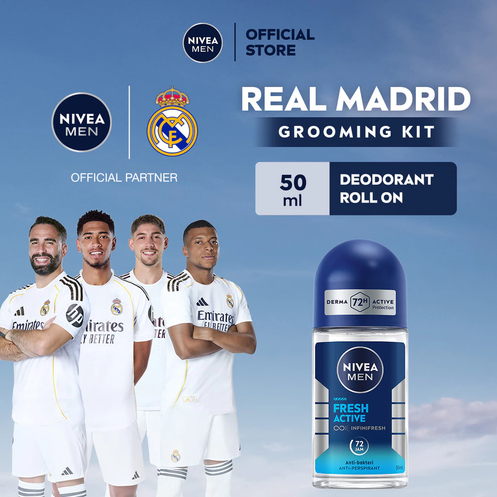 NIVEA MEN Deodorant Anti-perspiran Roll On Fresh Active 50ml - Deodorant pria anti bakteri antiperspirant anti noda baju wangi segar ketiak kering tahan lama seharian tahan keringat anti bau - Antiperspiran, tidak mengandung ethyl alkohol