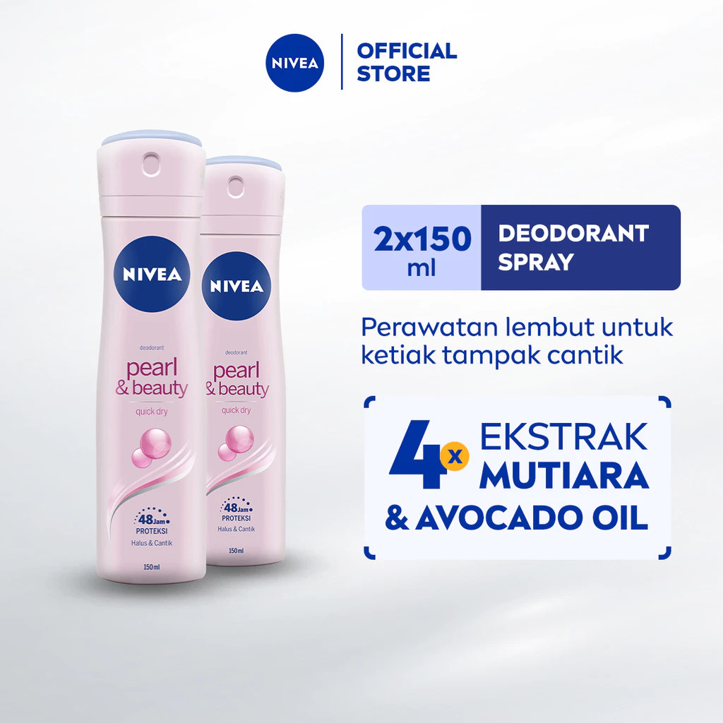 NIVEA Personal Care Female Deodorant Brightening Pearl & Beauty Spray 150ml - Twin Pack
