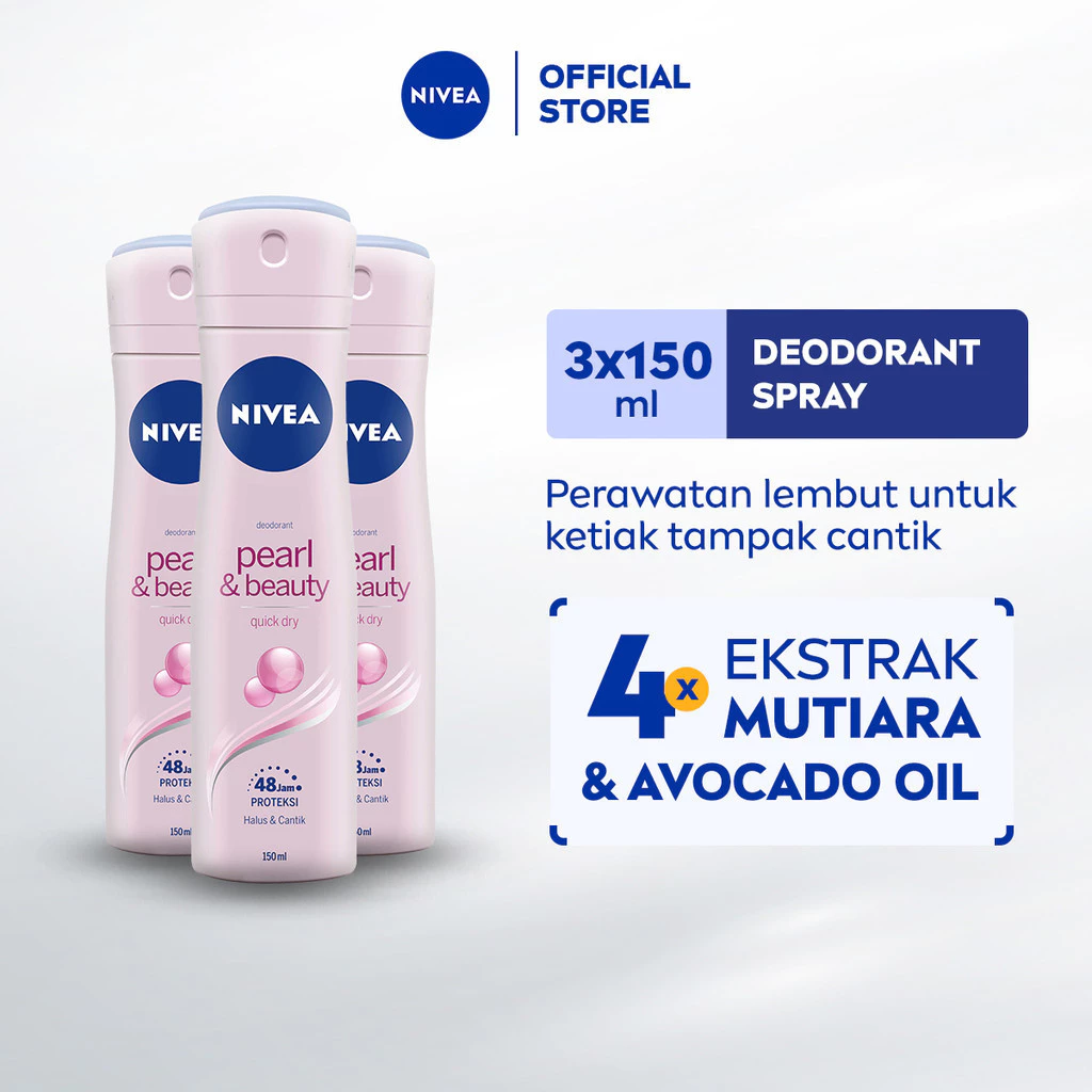 NIVEA Deodorant Pearl & Beauty Spray 150mL Triplepack