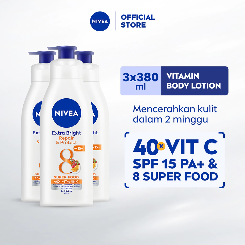 [Special Price]NIVEA Body Lotion Extra Bright Repair & Protect SPF15 380ml x3
