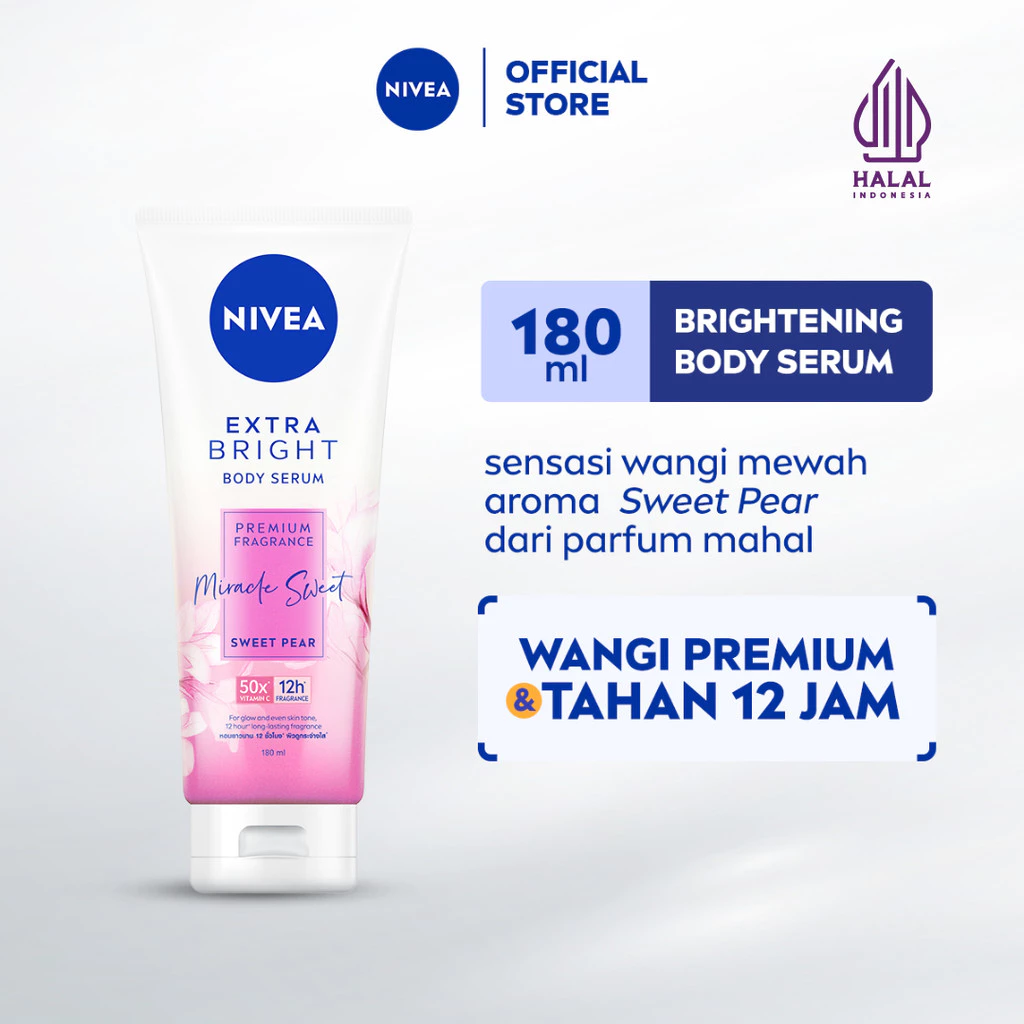 NIVEA Body Serum Extra Bright Premium Fragrance Miracle Sweet 180ml - Handbody Lotion Parfum Premium Mahal 12 Jam Mencerahkan Kulit Kusam Body Care Glowing Brightening Melembabkan - 50x Vitamin C Pelembap Badan Wangi Tahan Lama