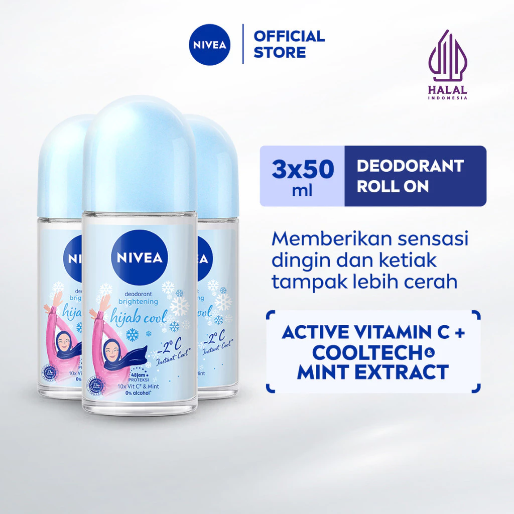NIVEA Brightening Hijab Cool Deodorant Roll On 50ml Triplepack