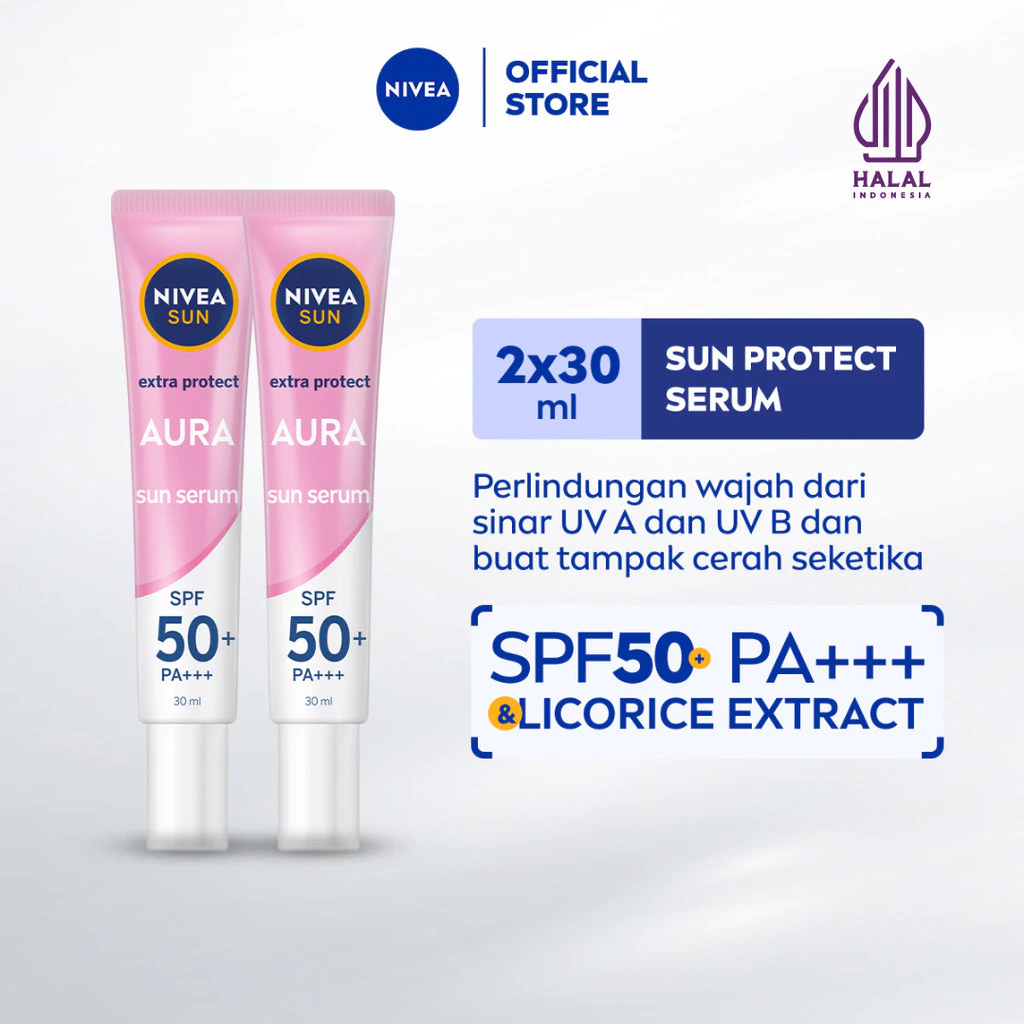 NIVEA SUN Face Serum Extra Protect Aura SPF50+ PA+++ 30ml x2 - Membantu rona wajah tampak cerah