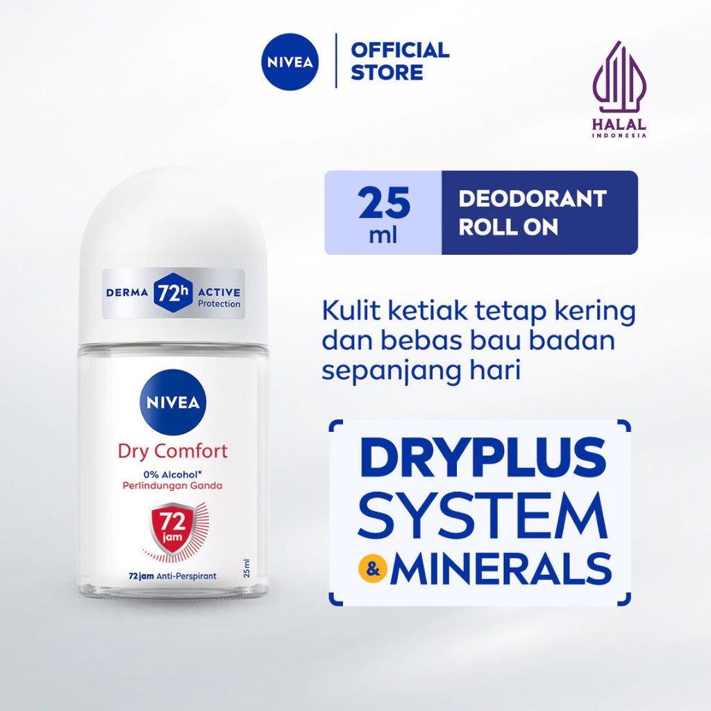 NIVEA Deodorant Roll On Dry Comfort 25ml - Deodorant Wanita Pria Mengontrol Minyak Anti Bau Keringat Dan Bakteri Dengan Aroma Lembut Segar Tahan Lama Seharian - Antiperspiran, Tidak Mengandung Ethyl Alkohol Cocok Untuk Semua Jenis Kulit