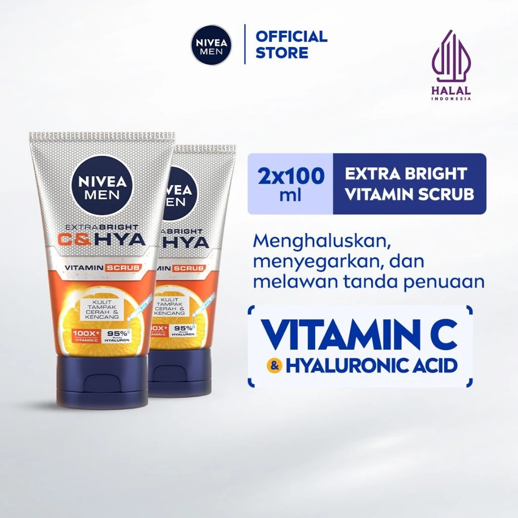 NIVEA MEN Extra Bright C&HYA Vitamin Face Scrub 100ml Twinpack