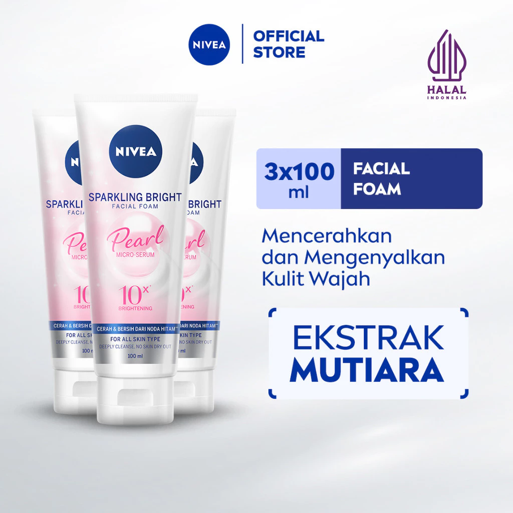 NIVEA Facial Foam Sparkling Brightening Bright 100ml x3 - Mencerahkan & mengenyalkan kulit wajah