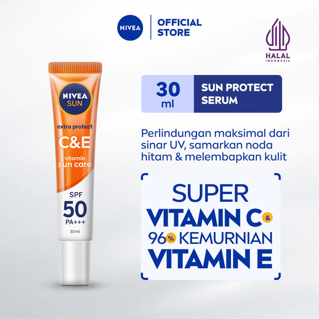 NIVEA SUN Face Serum Extra Protect C&E SPF 50+ PA+++ 30ml - Sunscreen Wajah Sunblock Tone Up Vitamin Daily Sun Protect Face Harian Lightweight Proteksi Sinar Matahari UV - Gel Tekstur Ringan, Cepat Meresap, Tidak Lengket