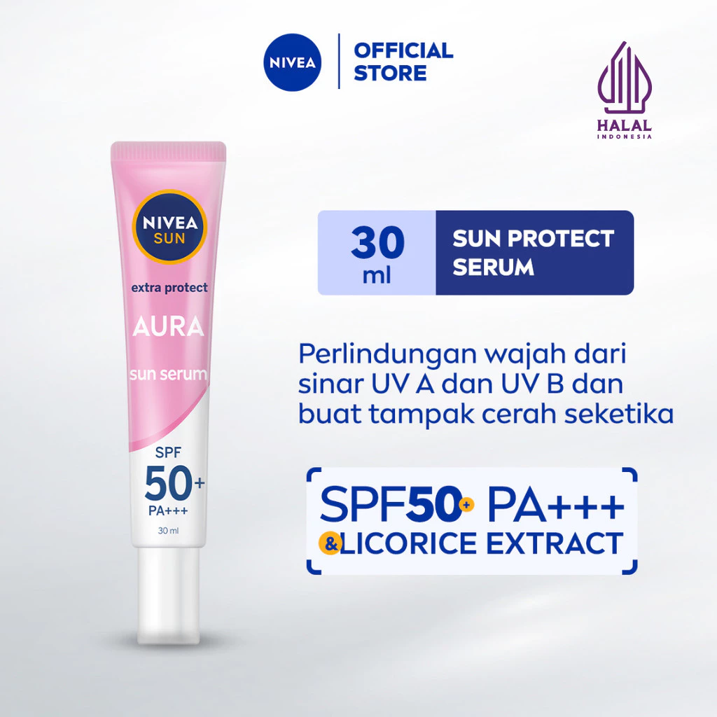 NIVEA SUN Face Serum Extra Protect Aura SPF 50+ PA+++ 30ml - Sunscreen wajah sunblock tone up cream vitamin daily sun protect face harian lightweight proteksi sinar matahari UV - Gel tekstur ringan, cepat meresap, tidak lengket