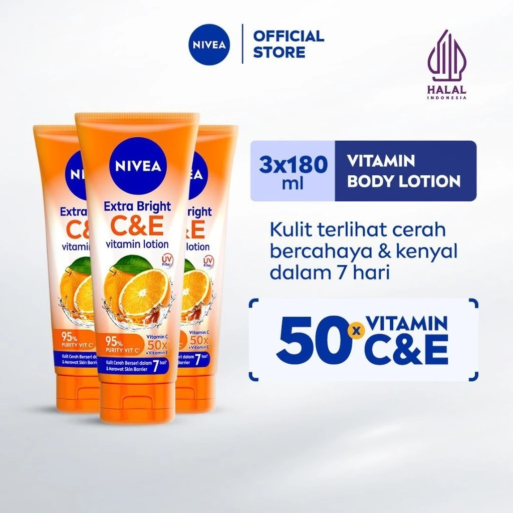NIVEA Extra Bright Vitamin Lotion C&E 180mL 3x