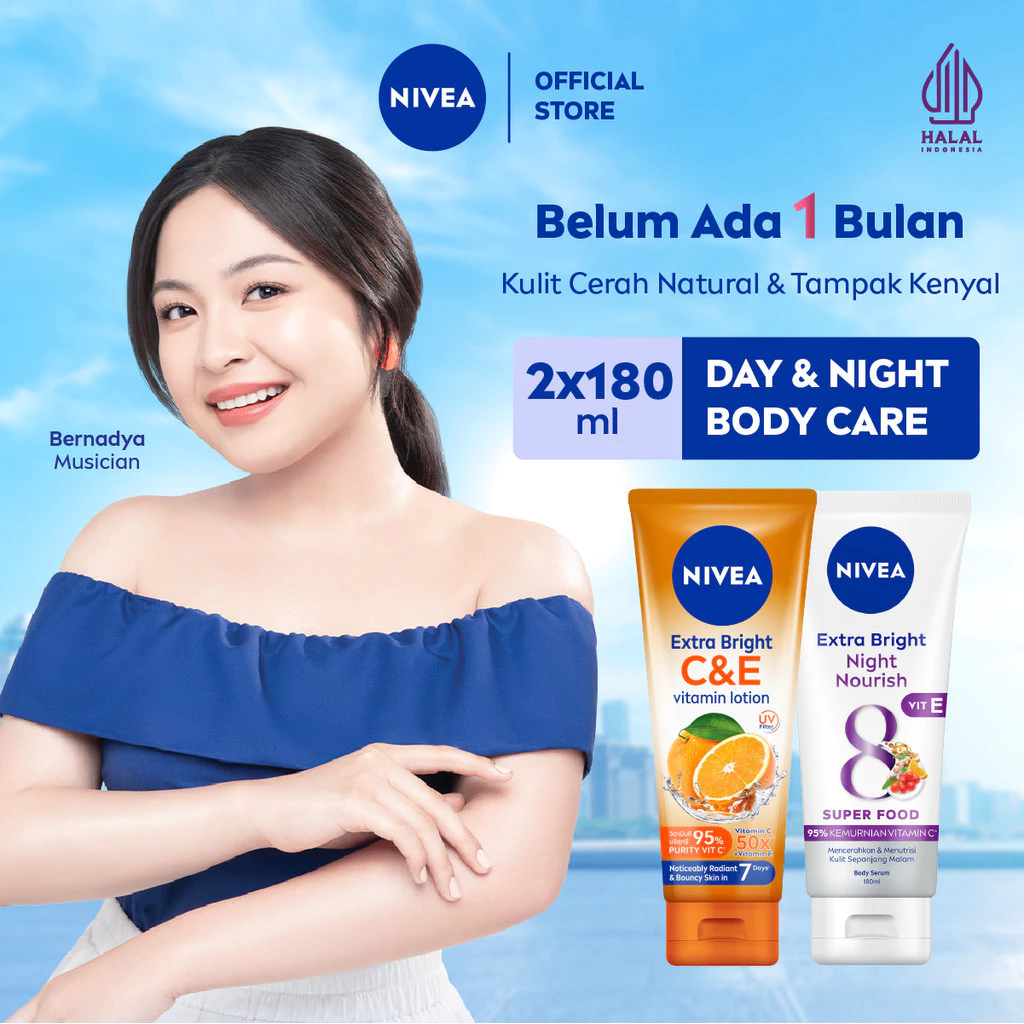 NIVEA Extra Bright Booster Night Set - Brightening C&E Body Lotion + Night Nourish Body Serum