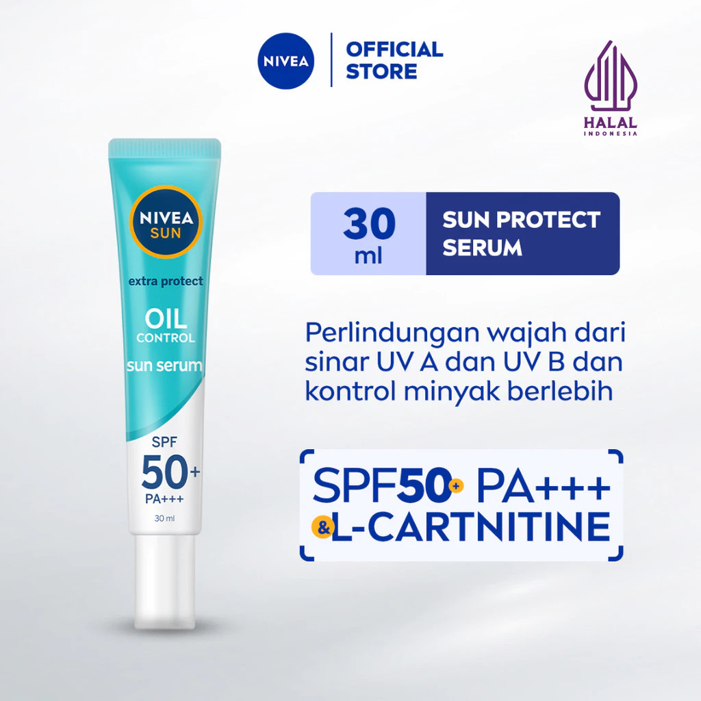 NIVEA SUN Face Serum Extra Protect Oil Control Oily SPF 50+ PA+++ 30ml - Sunscreen wajah berminyak sunblock tone up vitamin daily sun protect face harian lightweight proteksi sinar matahari UV - Gel tekstur ringan, cepat meresap, tidak lengket
